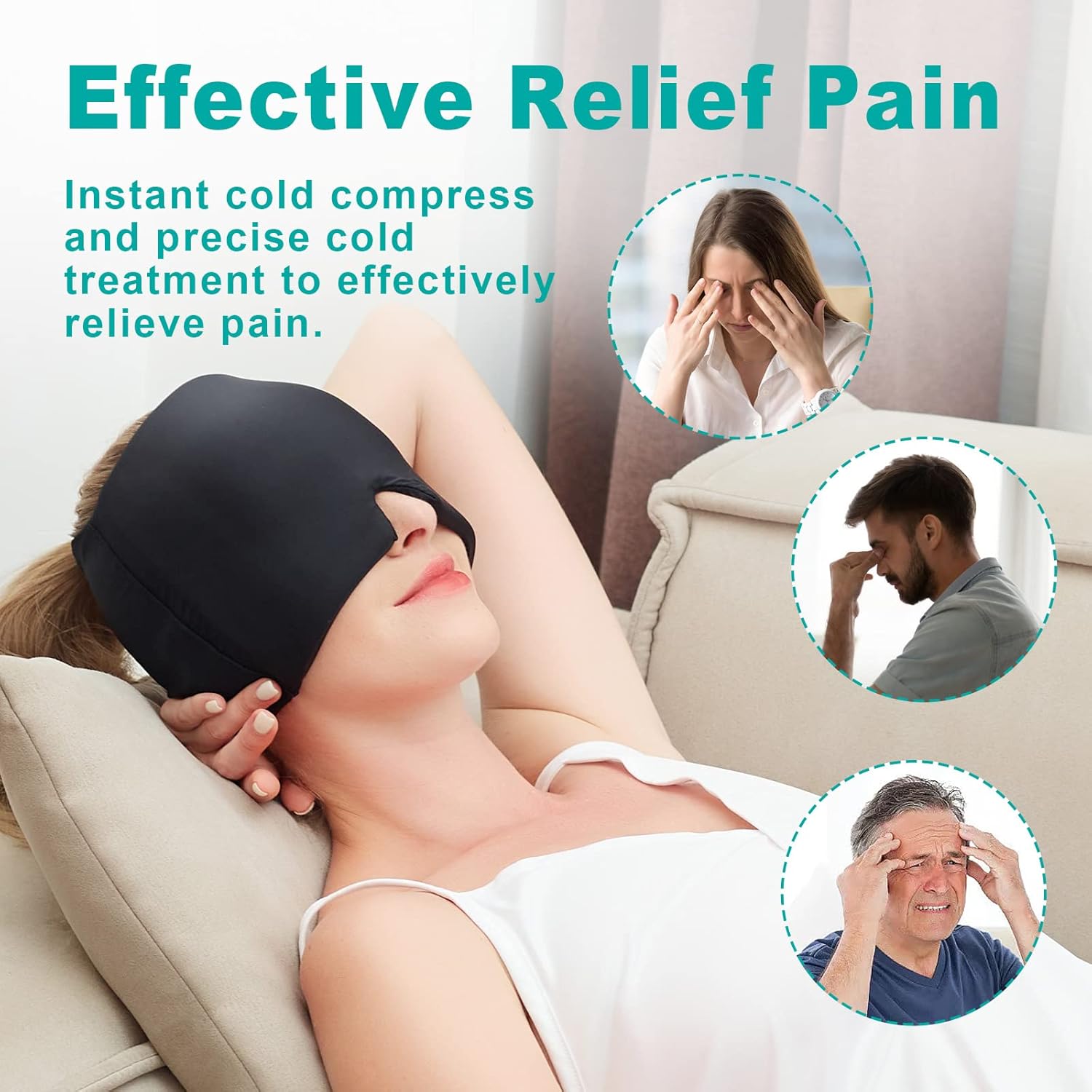Headache Relief Hat with Cooling Gel & 360 Compression