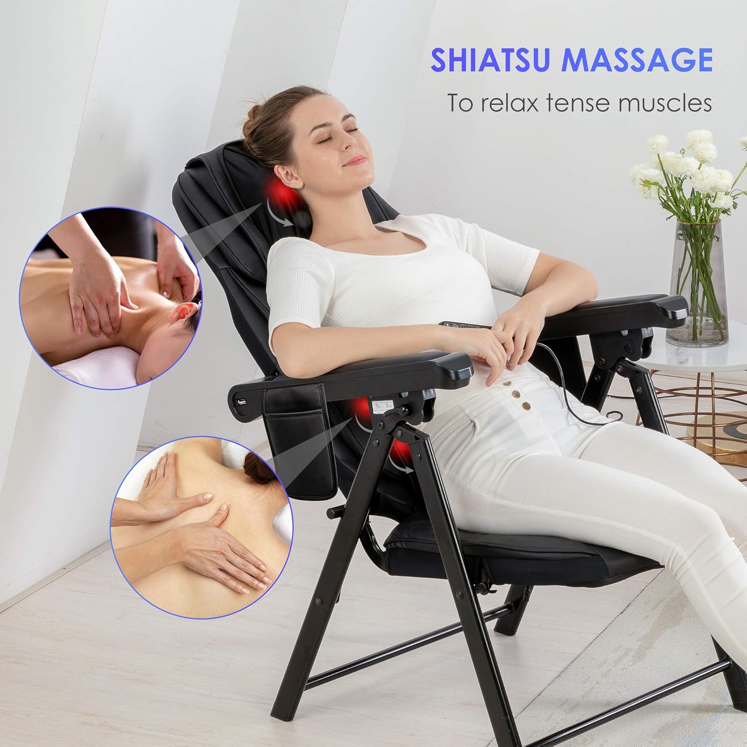 Folding Massage Chair Portable Shiatsu Neck & Back Massager
