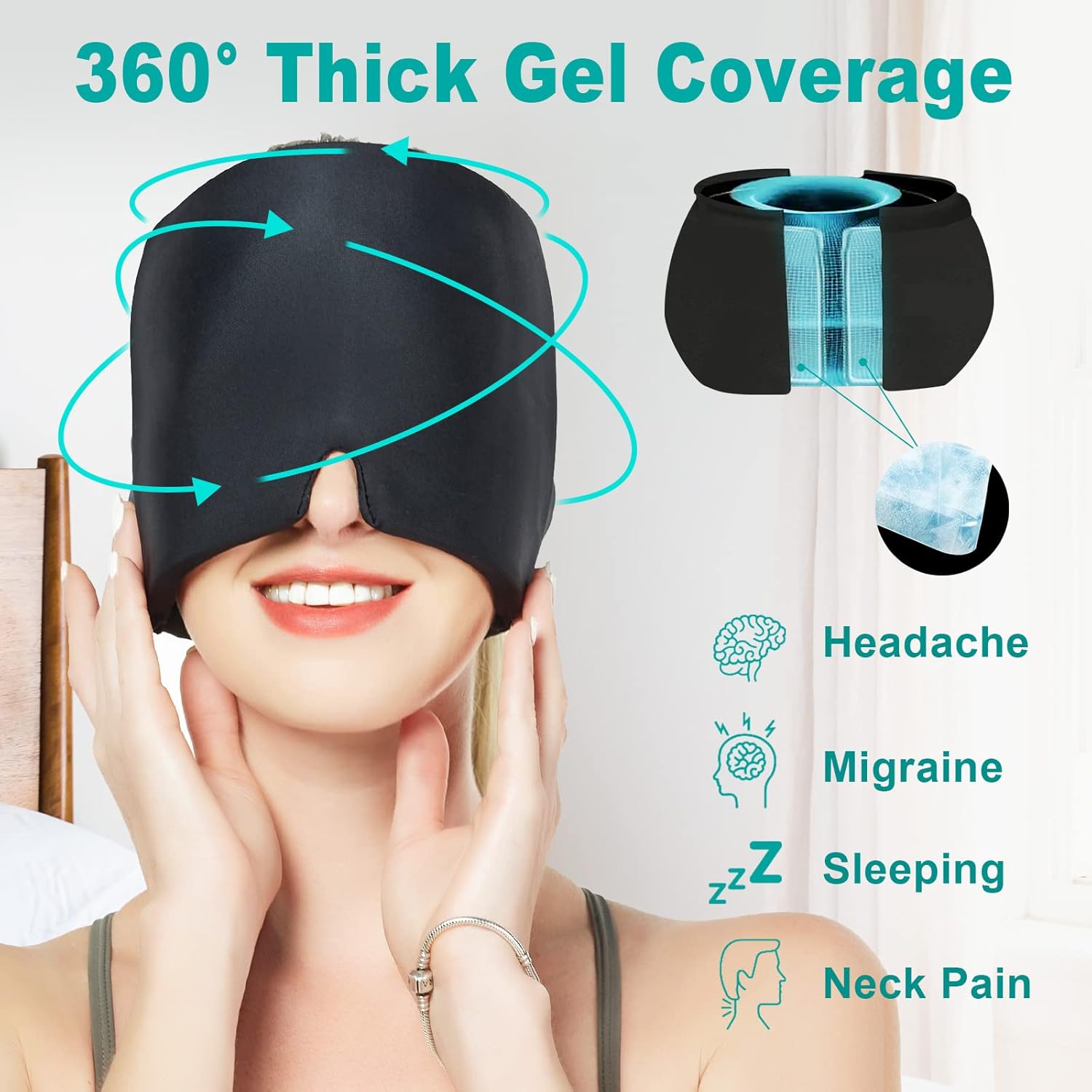 Headache Relief Hat with Cooling Gel & 360 Compression