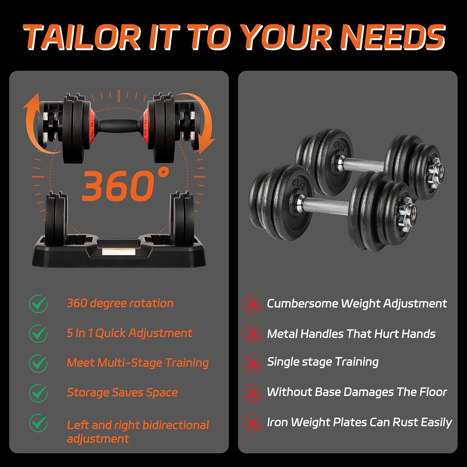 Upgrade your home workouts with the Adjustable 55LB Dumbbell Set, designed for strength training, muscle building, and full-body fitness.Adjustable 55LB Dumbbell Set with Tray