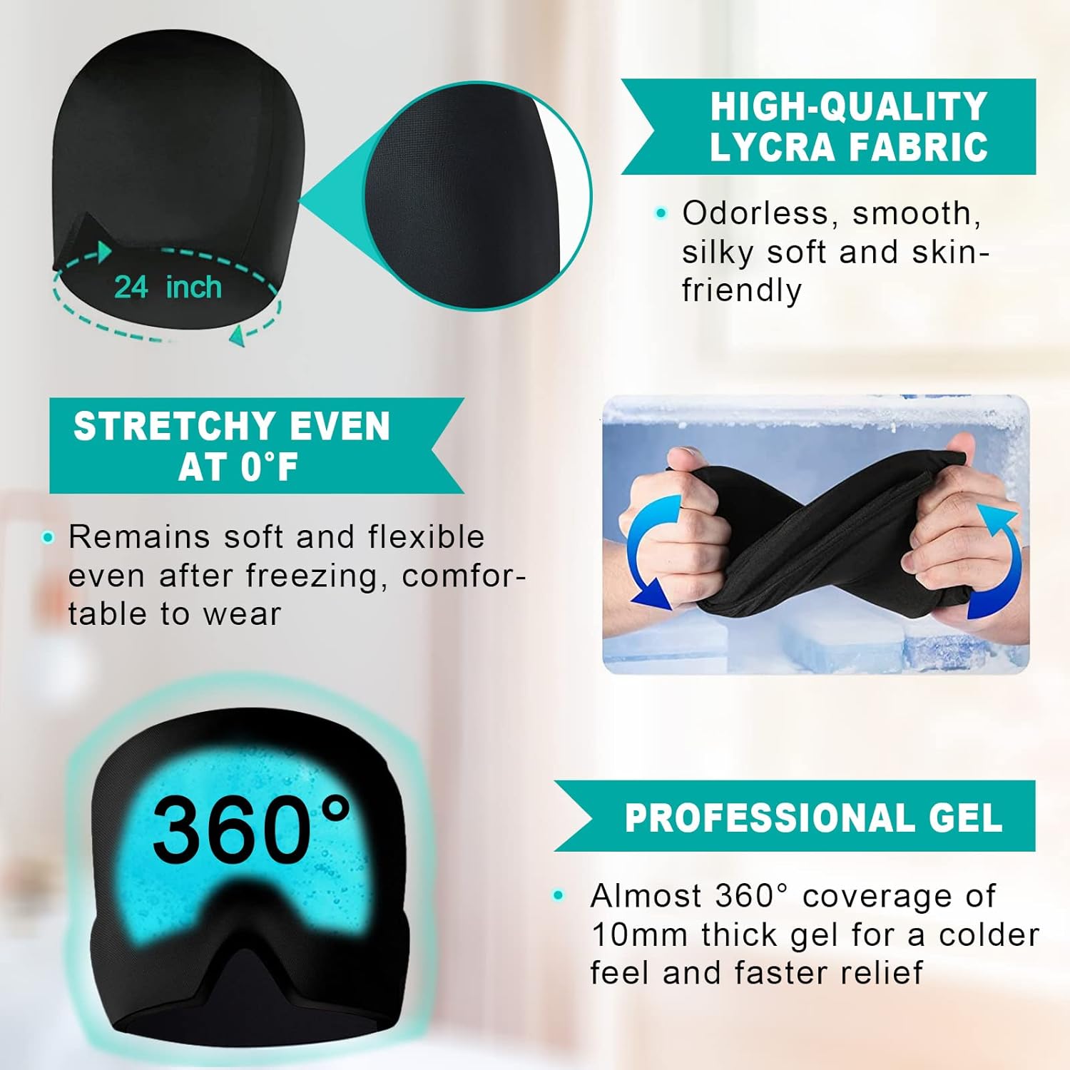 Headache Relief Hat with Cooling Gel & 360 Compression